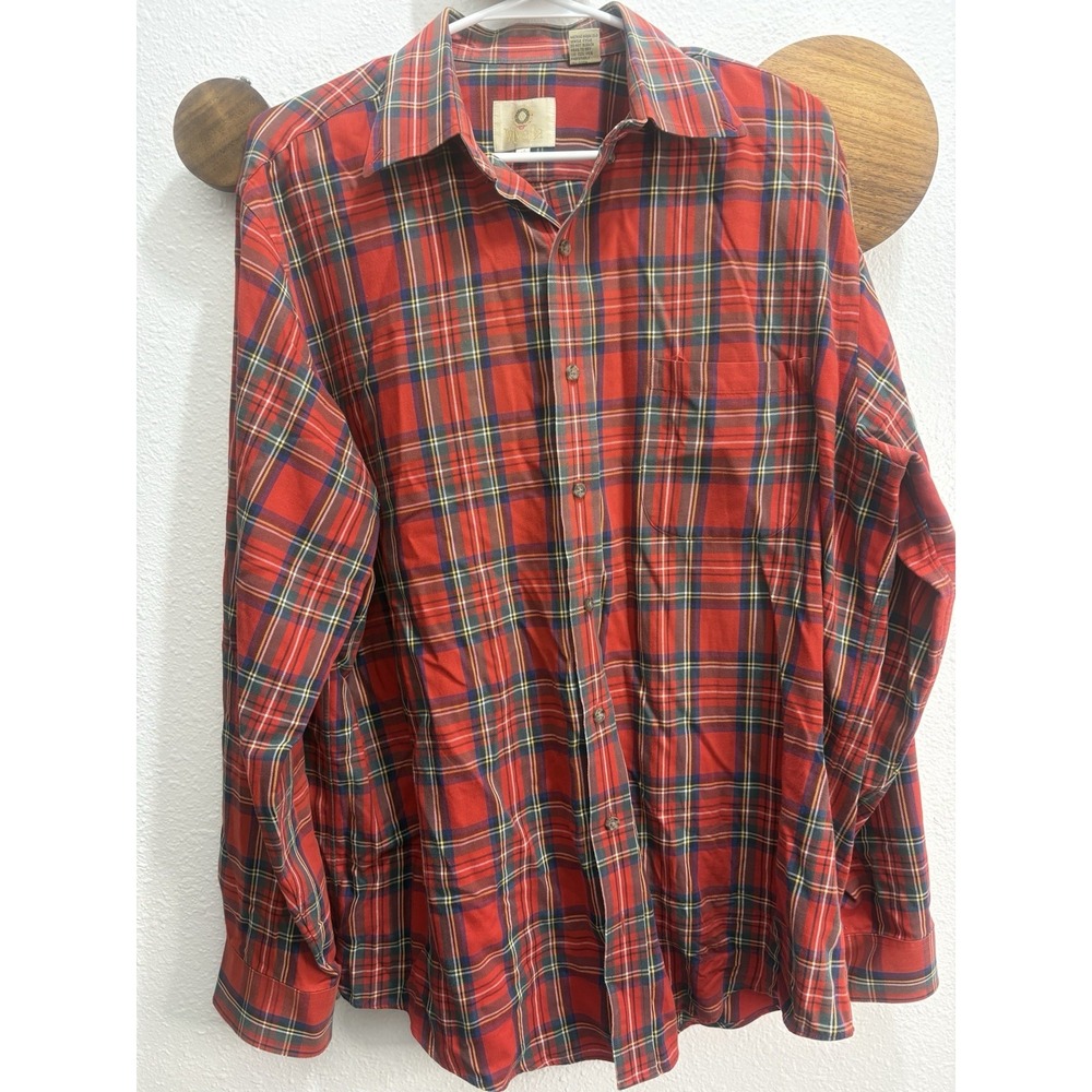 Viyella Men's Button Up Red Tartan Plaid Cotton Wool Blend Large Lumberjack
